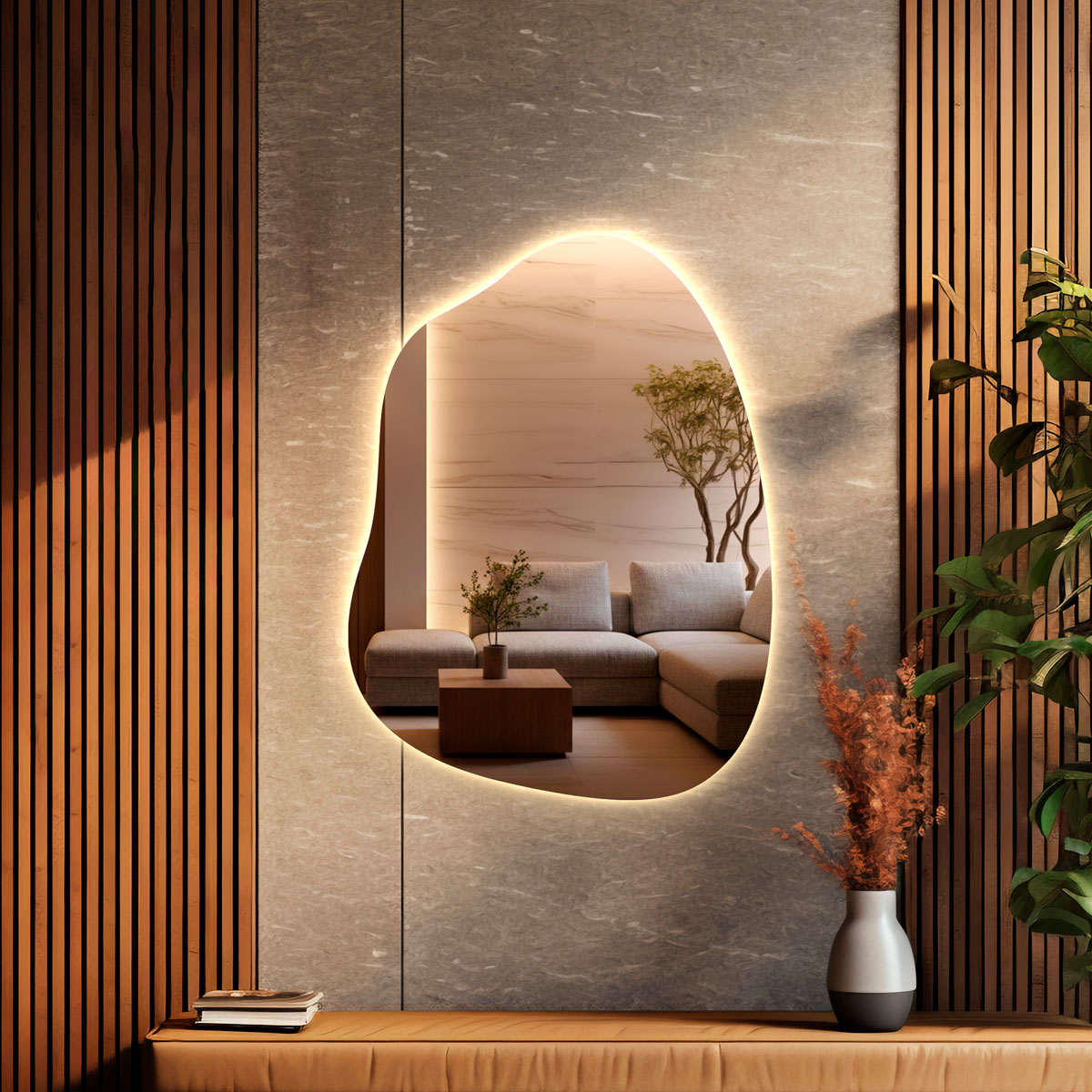 Espelho Orgânico com Led Geodo 80x60cm